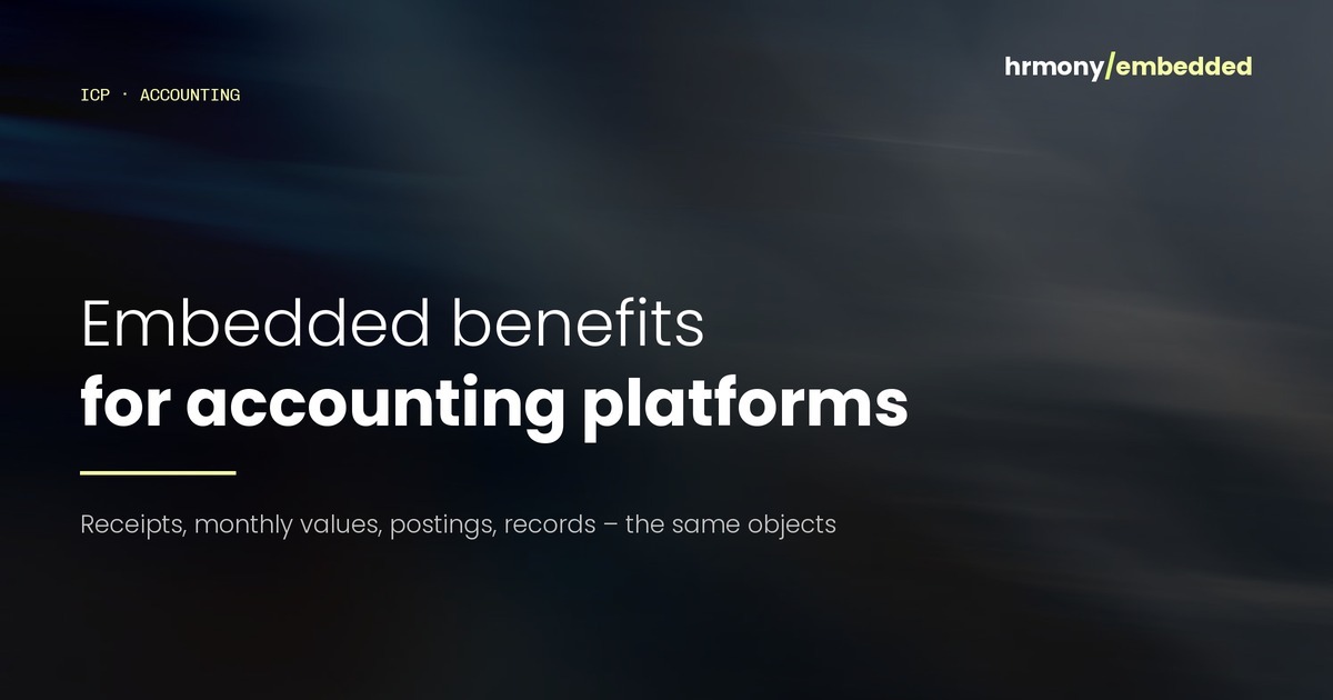 Typographic header reading “Embedded benefits for accounting platforms” on a blurred brand background.