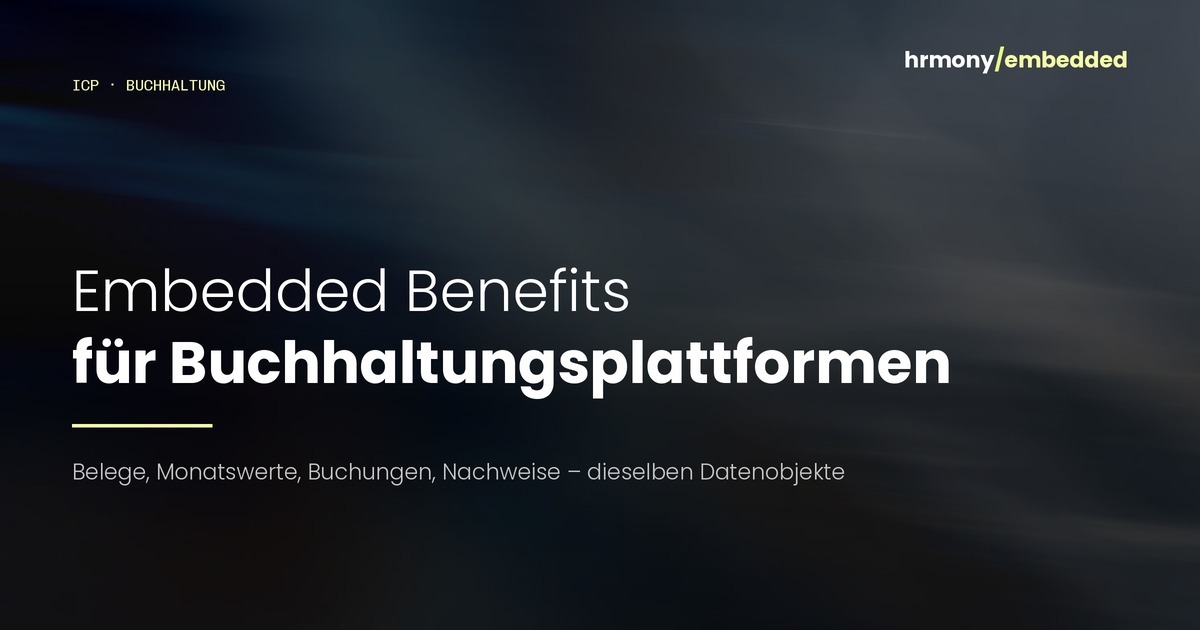 Typografischer Header mit dem Titel „Embedded Benefits für Buchhaltungsplattformen“ auf unscharfem Markenhintergrund.